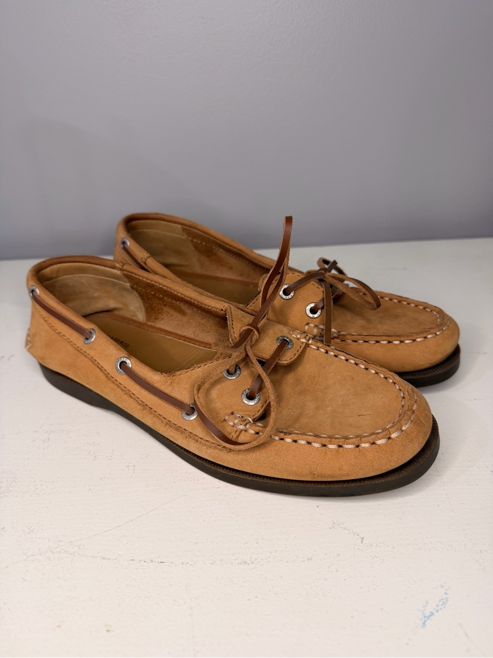 G.H. Bass & Co. Tan Suede Moc-Toe Boat Shoes